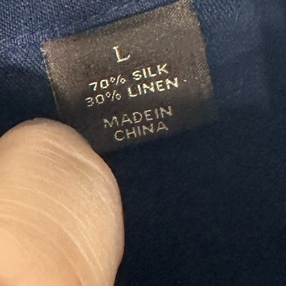Tasso Elba navy and black Silk and Linen short sleeve shirt - Large - Picture 3 of 4